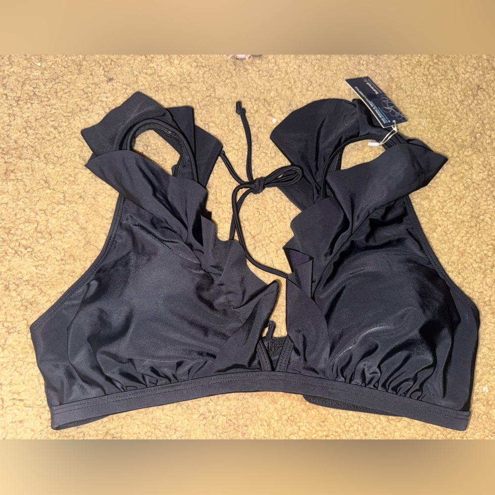 Elegant Black Ruffled Bikini Top